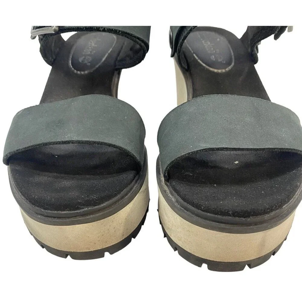 TIMBERLAND Women Platform Size 8 Black Koralyn Buckle Wedge Leather Sandals